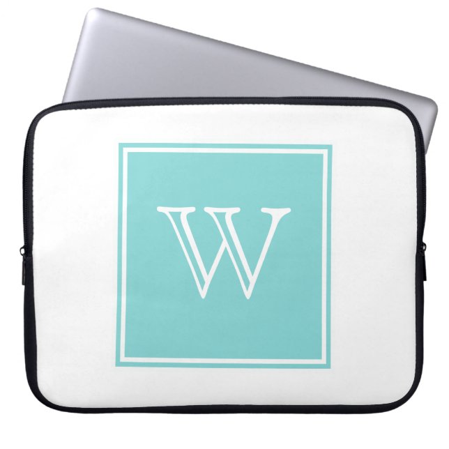 Housse Pour Ordinateur Portable Monogramme Carré Turquoise (Devant)
