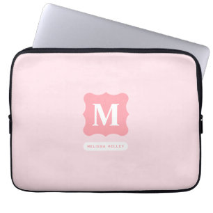 Housse Pour Ordinateur Portable Monogramme chic minimaliste rose féminin Nom
