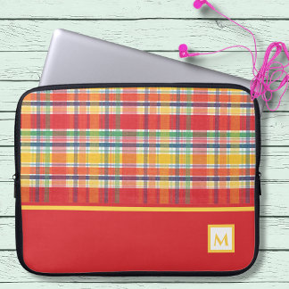 Housse Pour Ordinateur Portable Monogramme chromé de Madras rouge