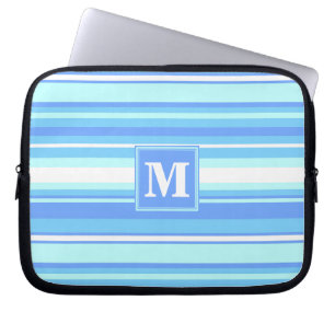 Housse Pour Ordinateur Portable Monogramme ciel bandes bleues
