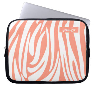 Housse Pour Ordinateur Portable Monogramme Corail rose rayé Zèbre motif tendance