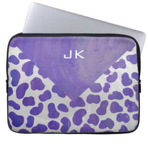 Housse Pour Ordinateur Portable Monogramme Dalmatien violet et blanc