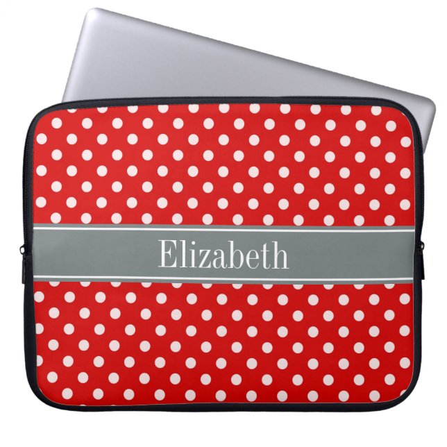 Housse Pour Ordinateur Portable Monogramme de carbone rouge blanc Pois (Devant)