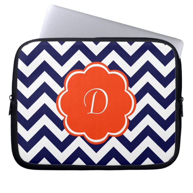 Housse Pour Ordinateur Portable Monogramme de Chevron de bleu marine (Devant)