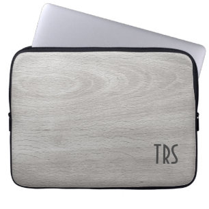 Housse Pour Ordinateur Portable Monogramme de grain de bois gris rustique