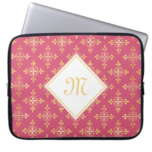 Housse Pour Ordinateur Portable Monogramme de luxe rose et or Quatre Floral