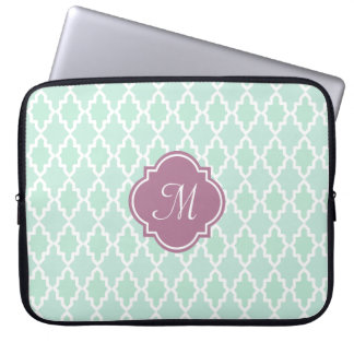 Housse Pour Ordinateur Portable Monogramme de Marocain de menthe et de prune