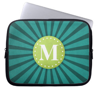 Housse Pour Ordinateur Portable Monogramme de Motif turquoise Vintage Grunge strié