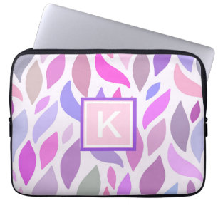 Housse Pour Ordinateur Portable Monogramme de Motif végétal moderne rose Fille