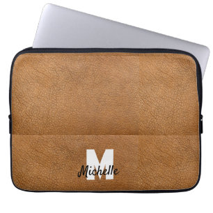 Housse Pour Ordinateur Portable monogramme de nom personnalisé en cuir Brown