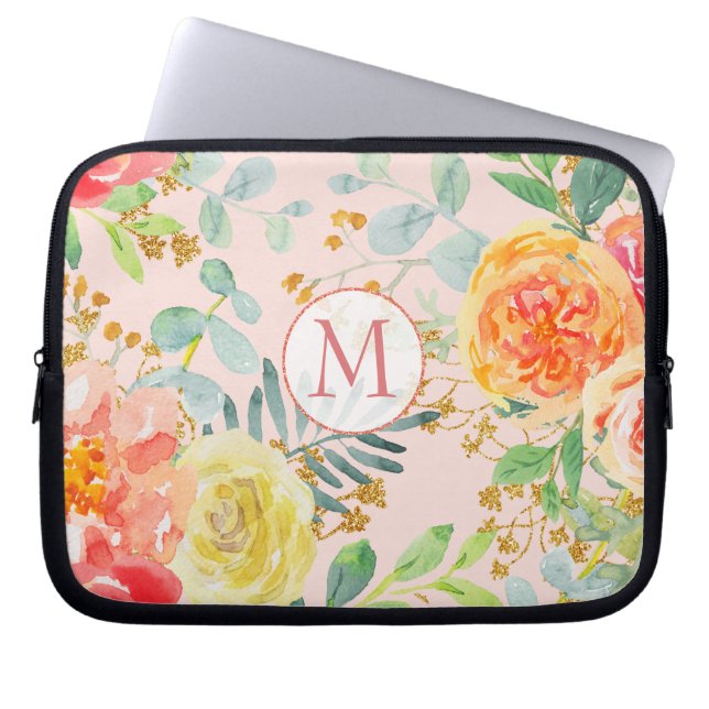 Housse Pour Ordinateur Portable Monogramme de Parties scintillant d'Eucalyptus ros (Devant)