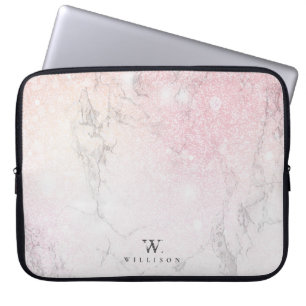 Housse Pour Ordinateur Portable monogramme de Parties scintillant en marbre de lux