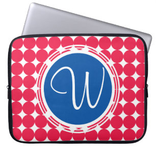 Housse Pour Ordinateur Portable Monogramme de point Polka bleu et rouge