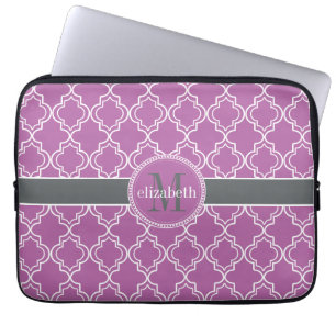 Housse Pour Ordinateur Portable Monogramme de Trellis marocain pourpre orchidée