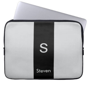 Housse Pour Ordinateur Portable Monogramme deux tons moderne noir et gris