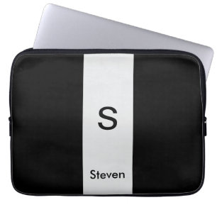 Housse Pour Ordinateur Portable Monogramme Deux tons moderne noir et gris clair