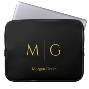 Housse Pour Ordinateur Portable Monogramme élégant avec design de nom Noir