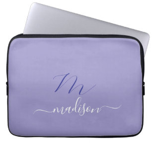 Housse Pour Ordinateur Portable Monogramme élégant écriture violette Bureau École