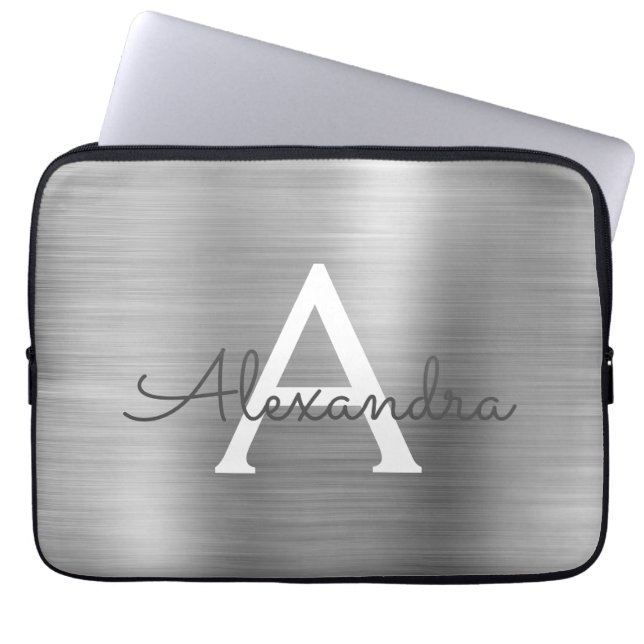 Housse Pour Ordinateur Portable Monogramme en acier inoxydable de luxe (Devant)