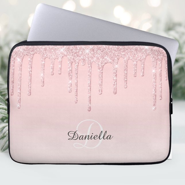 Housse Pour Ordinateur Portable Monogramme étincelant Parties scintillant rose (Créateur téléchargé)