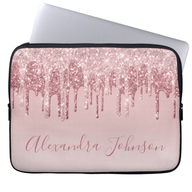 Housse Pour Ordinateur Portable Monogramme étincelant rose or (Devant)