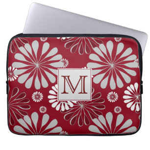 Housse Pour Ordinateur Portable Monogramme floral de Bourgogne et de Grey