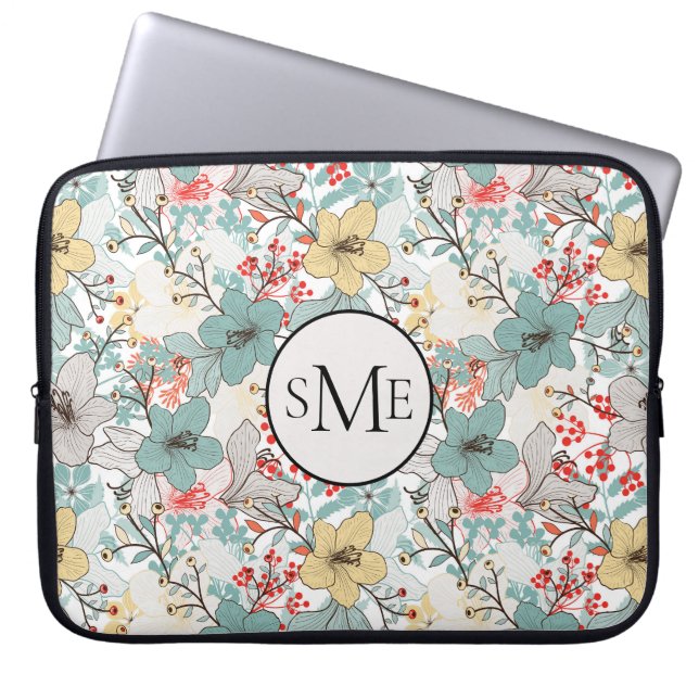Housse Pour Ordinateur Portable Monogramme Floral de style japonais (Devant)