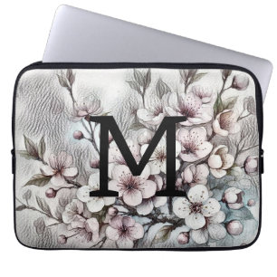 Housse Pour Ordinateur Portable Monogramme floral dessin rose cerisier fleur