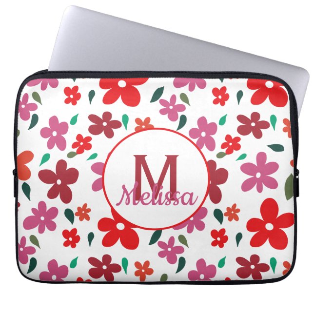 Housse Pour Ordinateur Portable Monogramme floral minimaliste coloré (Devant)