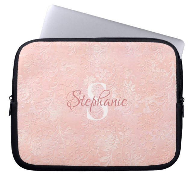 Housse Pour Ordinateur Portable Monogramme floral rose vif moderne (Devant)