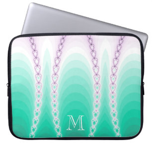 Housse Pour Ordinateur Portable Monogramme fractal Abstrait vert pourpre