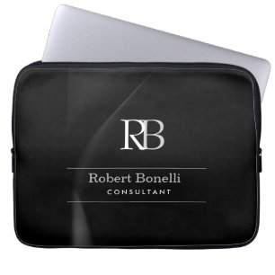 Housse Pour Ordinateur Portable Monogramme gris moderne clair Nom initial