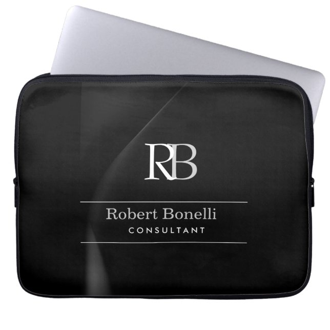 Housse Pour Ordinateur Portable Monogramme gris moderne clair Nom initial (Devant)
