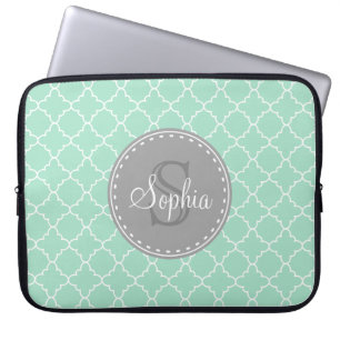 Housse Pour Ordinateur Portable Monogramme gris Motif tendance Mint Trellis