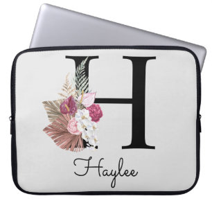 Housse Pour Ordinateur Portable Monogramme H Initial Rose Bohème Floral