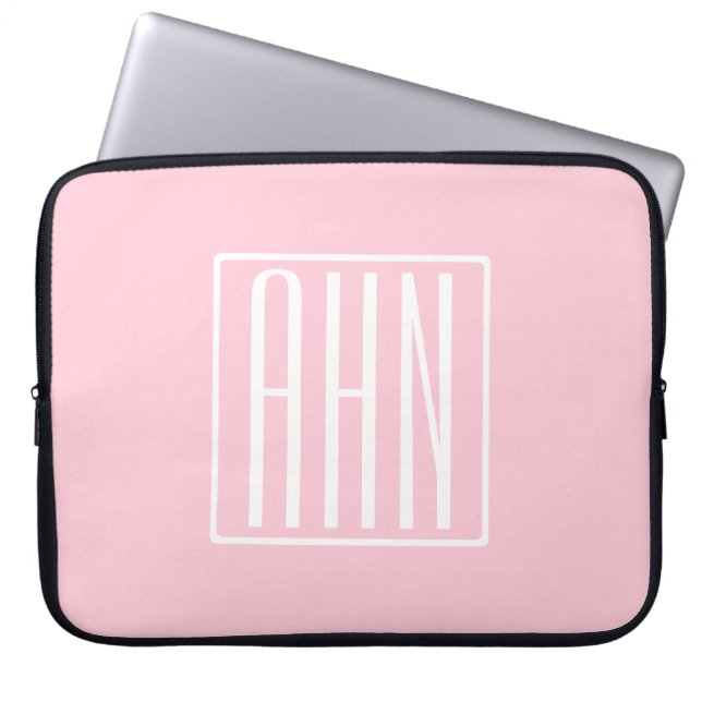 Housse Pour Ordinateur Portable Monogramme initial | Blanc sur rose clair (Devant)