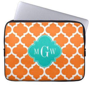 Housse Pour Ordinateur Portable Monogramme initial du Marocain #5 Teal 3 blancs de