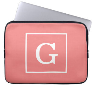 Housse Pour Ordinateur Portable Monogramme initial encadré par blanc de corail
