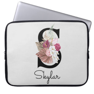Housse Pour Ordinateur Portable Monogramme initial S rose Boho Floral