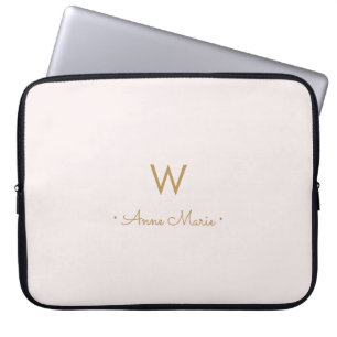 Housse Pour Ordinateur Portable Monogramme moderne Blush Pink Gold Script