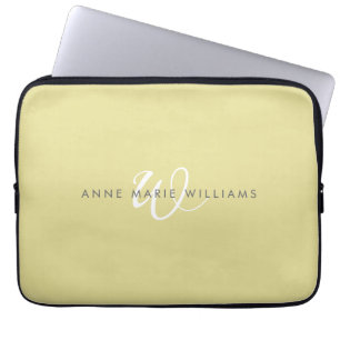Housse Pour Ordinateur Portable Monogramme moderne Chartreuse blanc en écriture cu