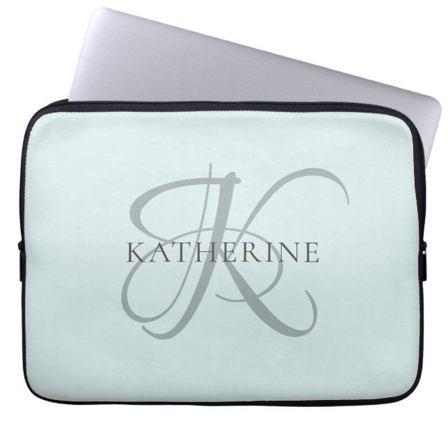 Housse Pour Ordinateur Portable Monogramme moderne élégant Script Aqua Blue (Devant)