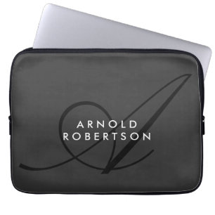 Housse Pour Ordinateur Portable Monogramme moderne gris clair tendance