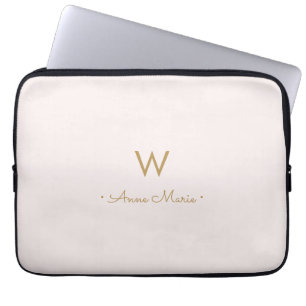 Housse Pour Ordinateur Portable Monogramme Moderne Rose Doré Script