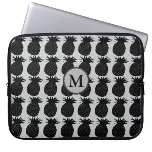 Housse Pour Ordinateur Portable Monogramme Motif classique noir et blanc à ananas