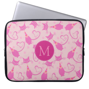 Housse Pour Ordinateur Portable Monogramme Motif de chats rose-rose