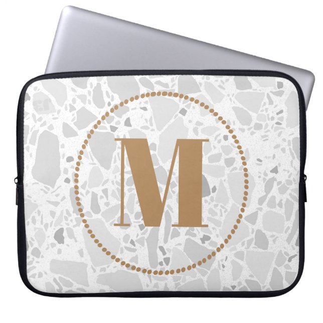 Housse Pour Ordinateur Portable Monogramme Motif moderne Votre nom Terrazzo Gold (Devant)