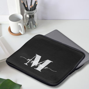Housse Pour Ordinateur Portable Monogramme noir argent blanc personnel
