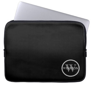 Housse Pour Ordinateur Portable Monogramme noir blanc Nom personnalisé