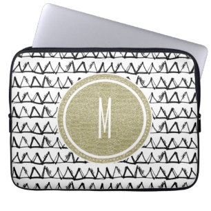 Housse Pour Ordinateur Portable Monogramme noir de parties scintillantes d'or de
